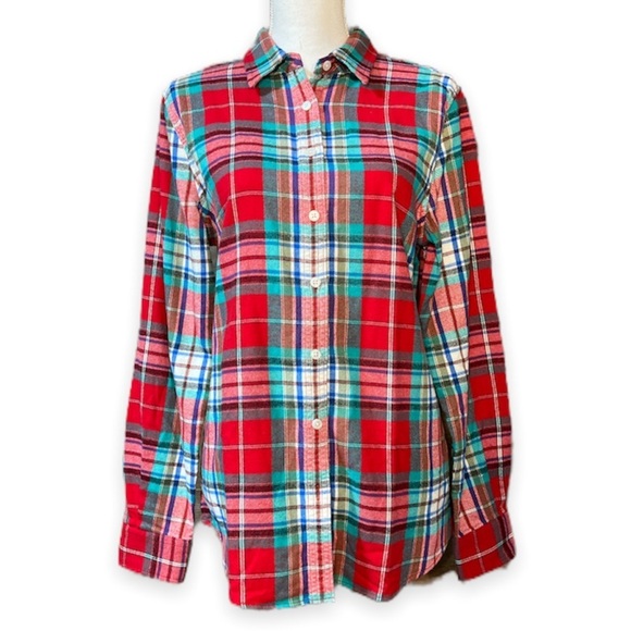 Lands' End Flannel Plaid Button Down Shirt Red Green Blue Long Sleeve Women's 10 - Picture 1 of 10